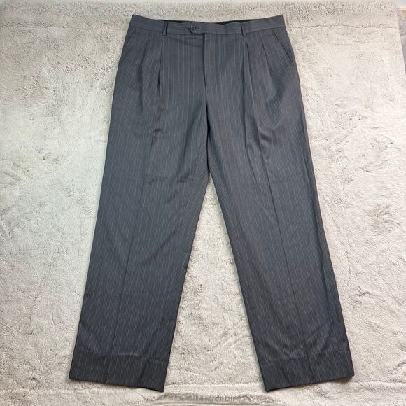 Giorgio Armani Black Label Grey Pinstripe Dress Pants Mens Size 38 Wool - Picture 1 of 12